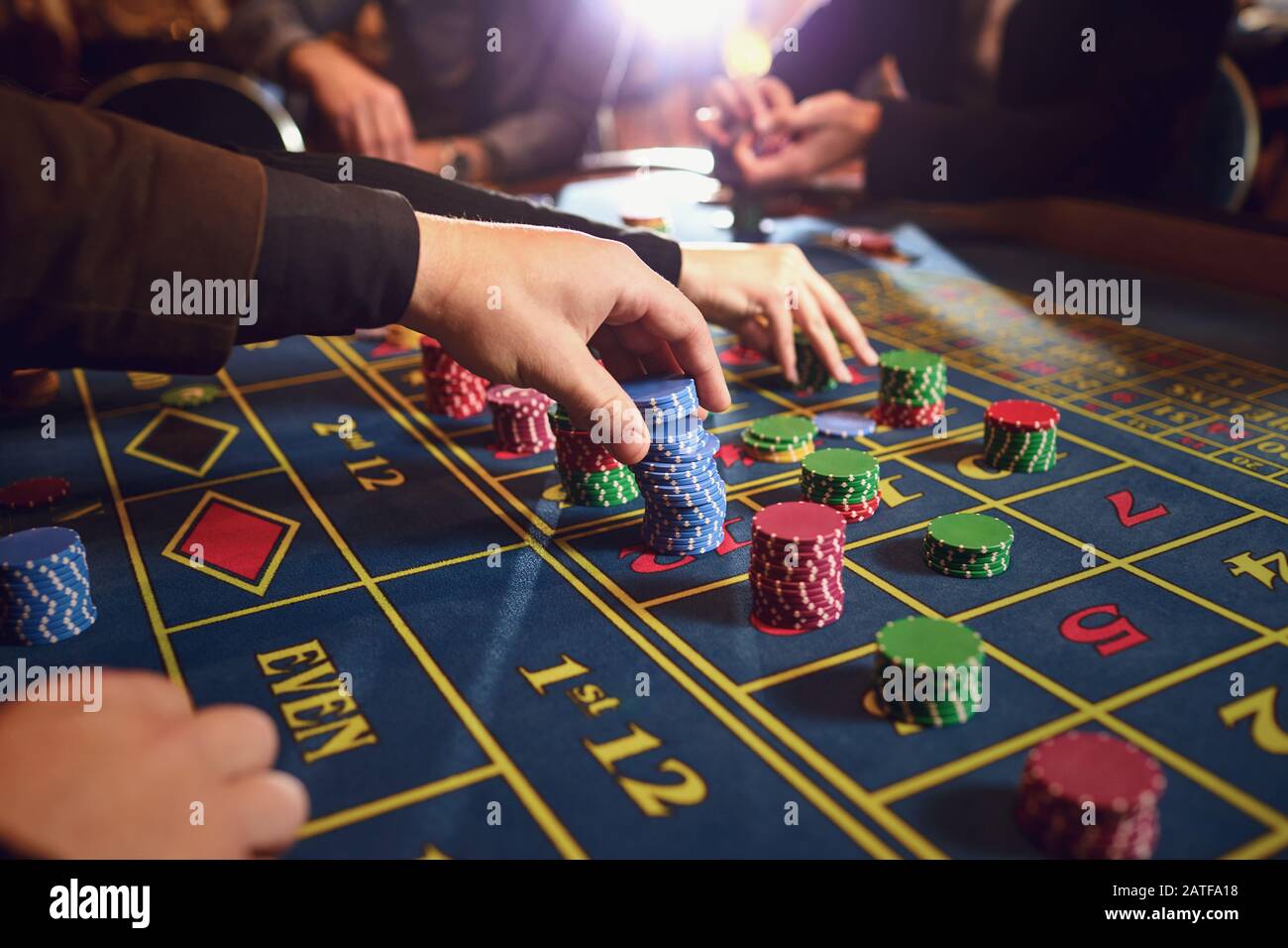 Roulette Chips in einem Casino. Die Spieler Wetten in einem Casino. Stockfoto