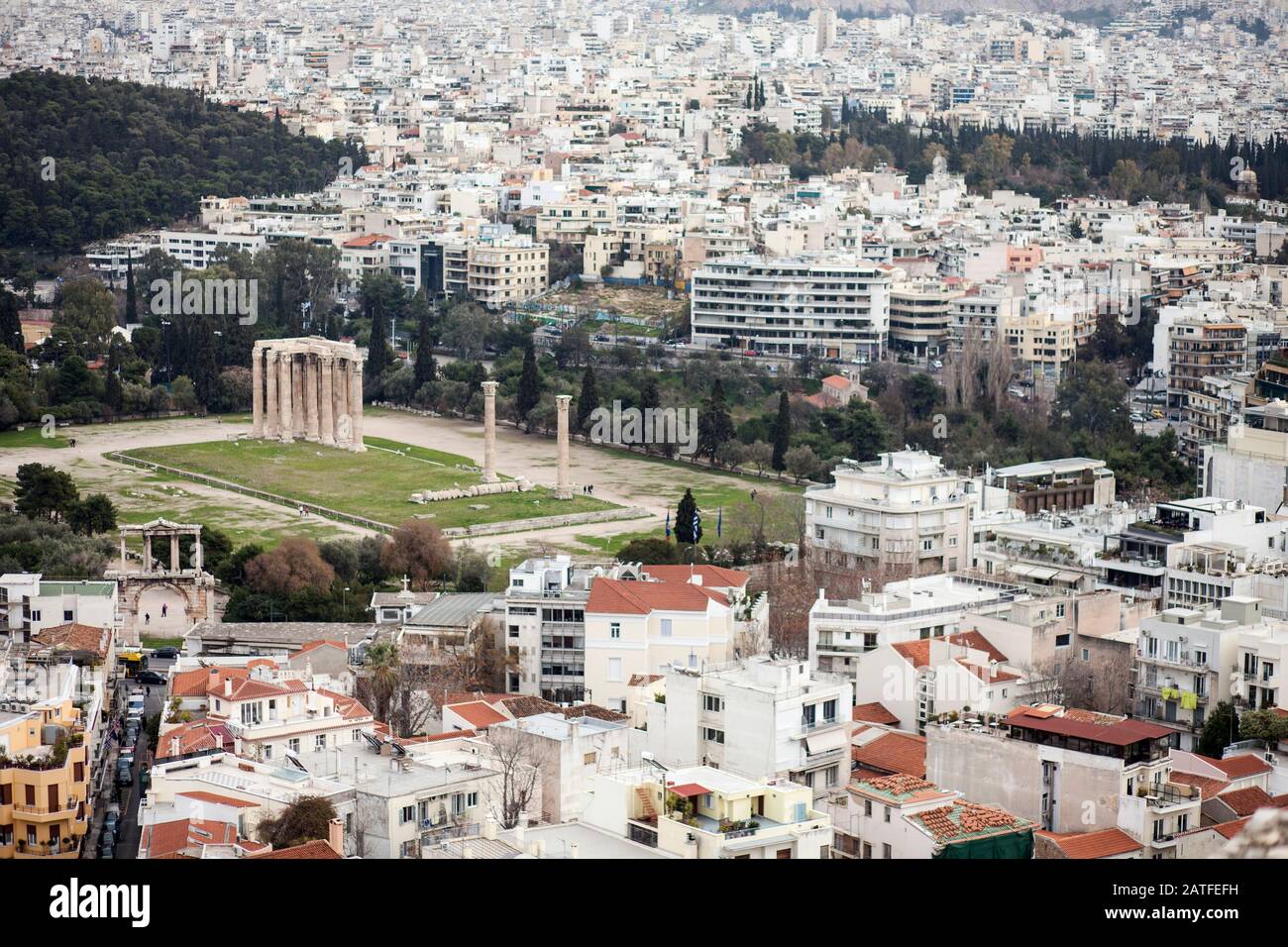Tempel des olympischen zeus, Hadriansbogen, Stadt Athen Stockfoto