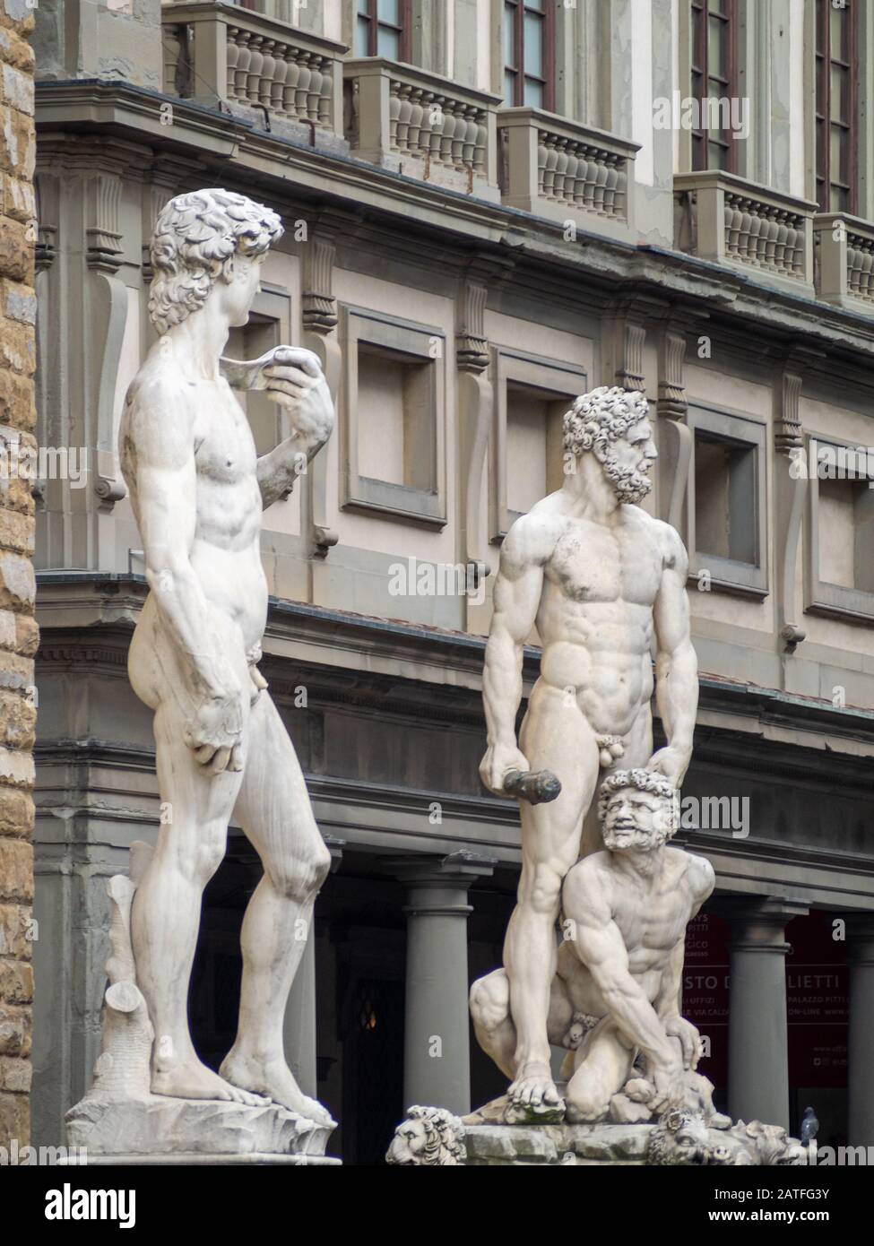David und Ercole e Caco Statuen, Piazza della Signoria, Florenz Stockfoto