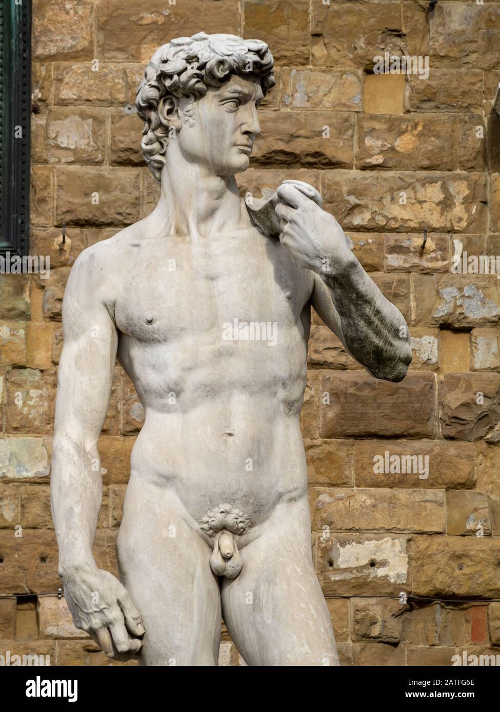 Detail der David Statue auf der Piazza della Signoria, Florenz Stockfoto