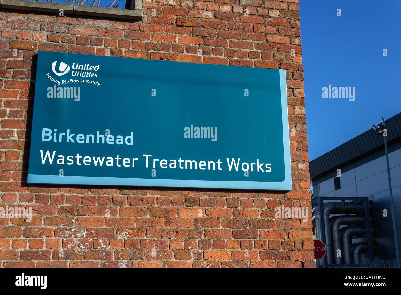 Abwasseraufbereitungsarbeiten, Birkenhead Stockfoto