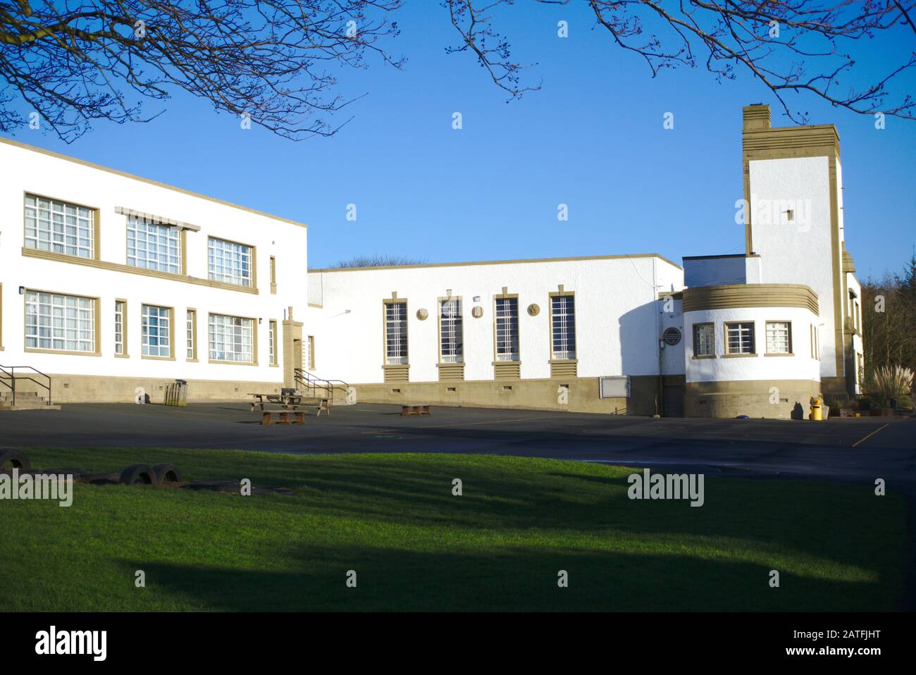 Art Deco Grundschule in Chirnside, Berwickshire, Scottish Borders, Großbritannien. Stockfoto