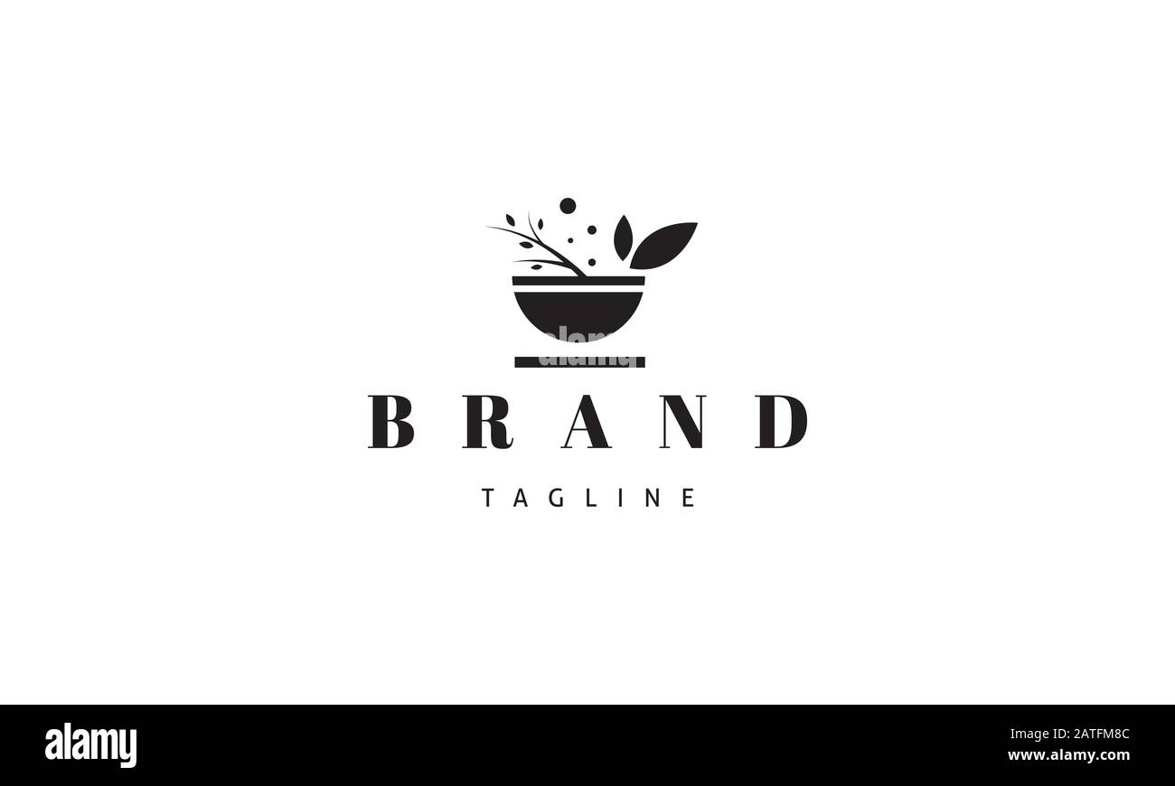Vektorlogo, auf dem ein abstraktes Bild einer Schüssel mit zwei Blättern abgebildet ist. Stock Vektor