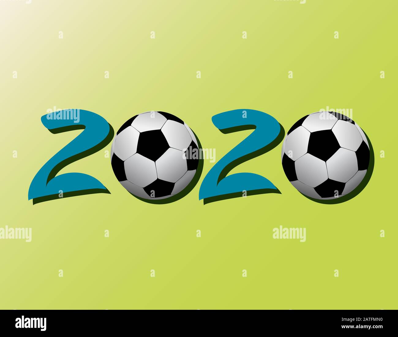 Vector Fußballball auf grünem Hintergrund - Gras. Fußball Euro 2020. Fußball-Logo 2020. Stock Vektor