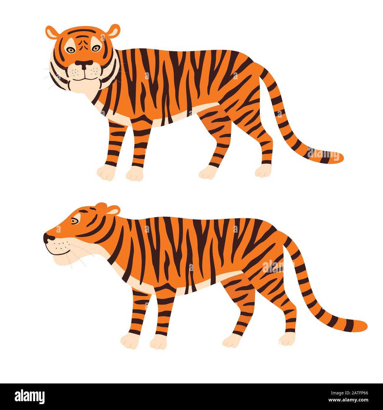 Tiger-Ständer, Vektorgrafiken isoliert auf weißem Hintergrund. Stock Vektor