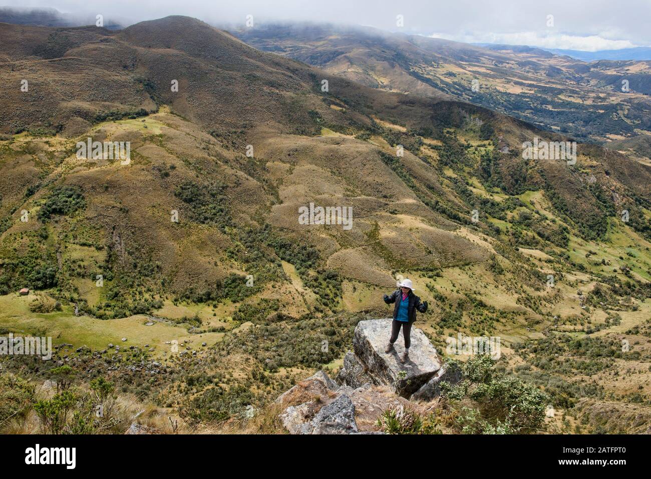 Endlose Ausblicke auf den Höhenunterschied Páramo de Oceta oberhalb von Monguí, Boyaca, Kolumbien Stockfoto
