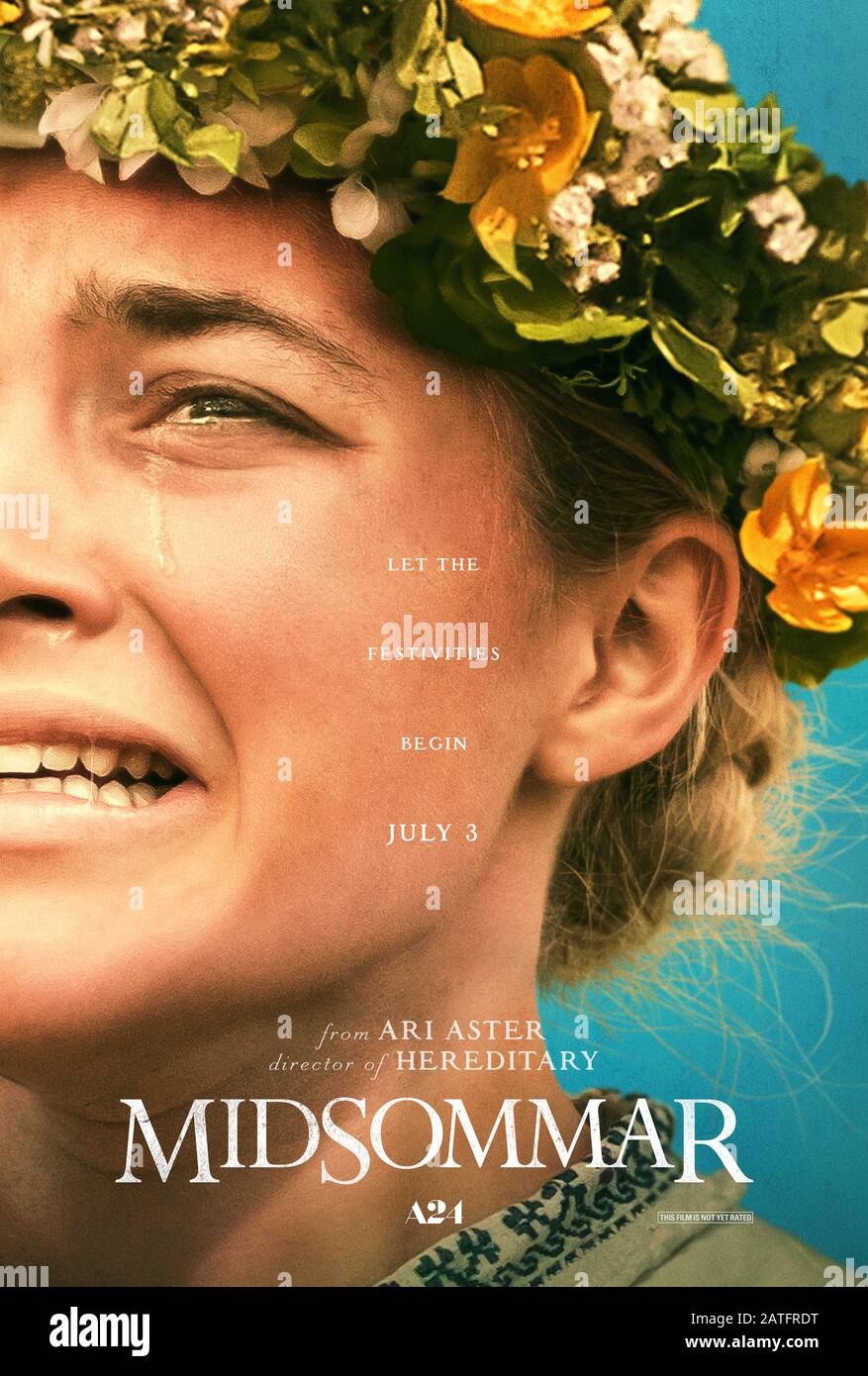 Midsommar (2019) unter der Regie von Ari Aster mit Florence Pugh, Jack Reynor, Vilhelm Blomgren und William Jackson Harper. Ein Paar, das ein Mittsommerfest im ländlichen Schweden besucht, entdeckt, dass es von einem bizarren heidnischen Kult geleitet wird. US Advance Poster ***NUR FÜR REDAKTIONELLE ZWECKE***. Quelle: BFA / A24 Stockfoto