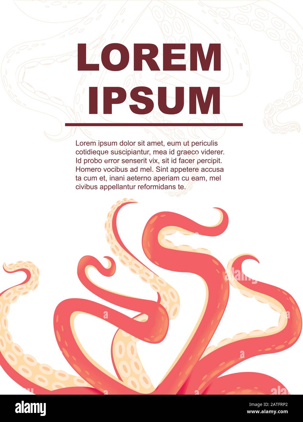 Grußkarte für Flyer-Design mit roten Kraken Tentakeln vertikale flache Vektorgrafiken flache Vektorgrafiken auf weißem Hintergrund Stock Vektor