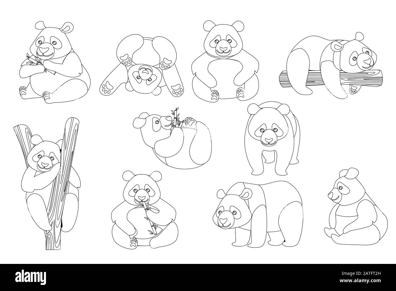 Set mit niedlichen großen Panda in verschiedenen Posen Cartoon Tier Design Outline Stil flache Vektorgrafiken Stock Vektor