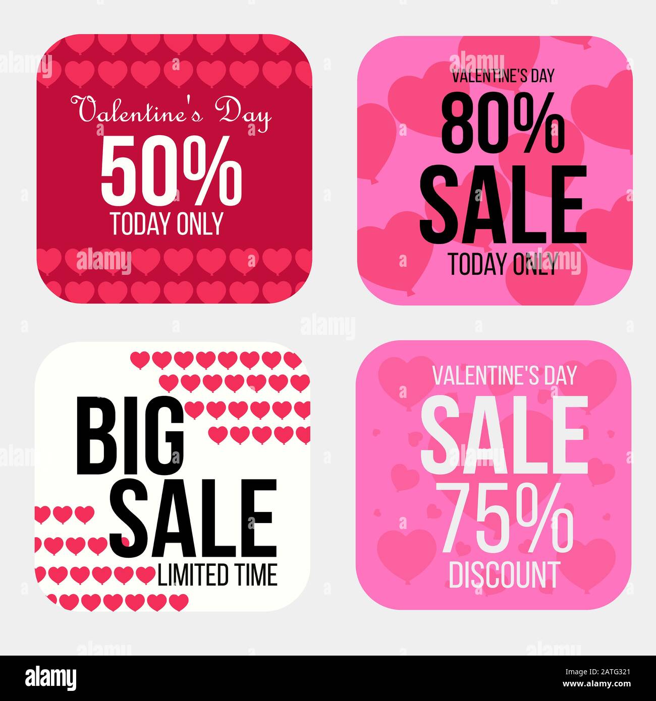 Set mit der Vorlage für den Valentinstag von Instagram Sale. Kreative universelle, editable Karten in modischem Stil mit Liebe zu Social Media Promo. Stock Vektor
