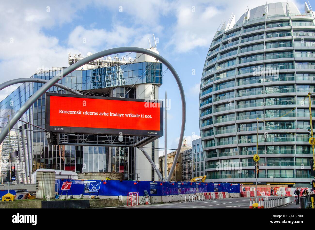 Moderne Büroblöcke von High-Tech-Unternehmen umgeben den Silicon Roundabout in London, Großbritannien. Stockfoto