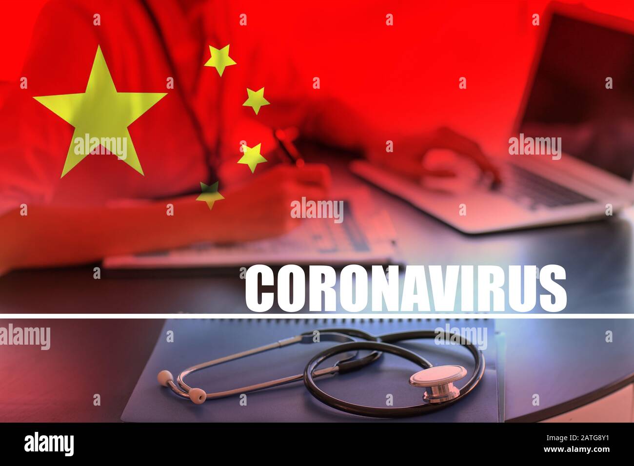 Arzt, der im Büro arbeitet. Konzept der Coronavirus Epidemie Stockfoto