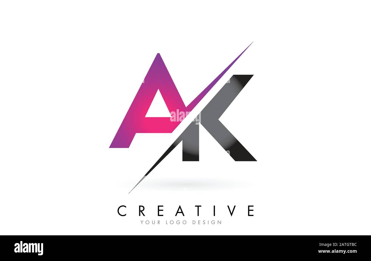 AK A K Letter Logo mit Colorblock Design und Creative Cut. Kreatives Logo-Design. Stock Vektor