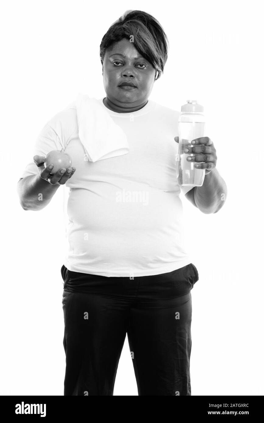 Studio Schuss von übergewichtiger Afrikanerin bereit für die Sporthalle Stockfoto