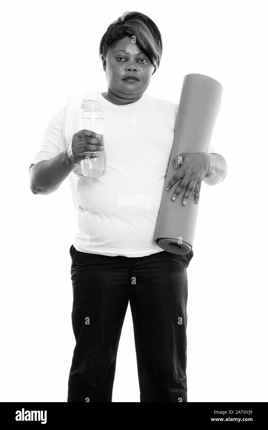 Studio Schuss von übergewichtiger Afrikanerin bereit für die Sporthalle Stockfoto