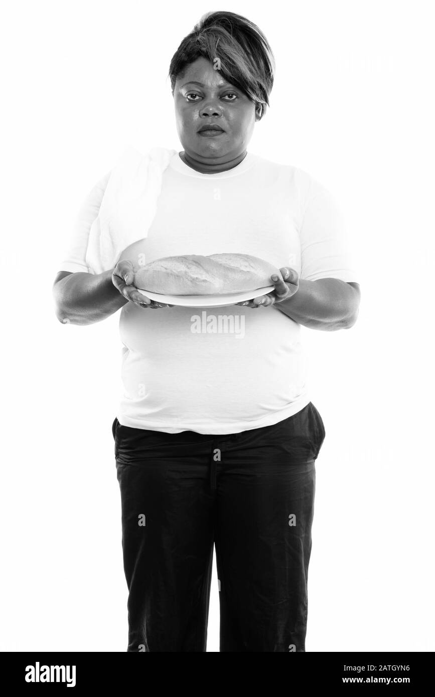 Studio Schuss von übergewichtiger Afrikanerin bereit für die Sporthalle Stockfoto