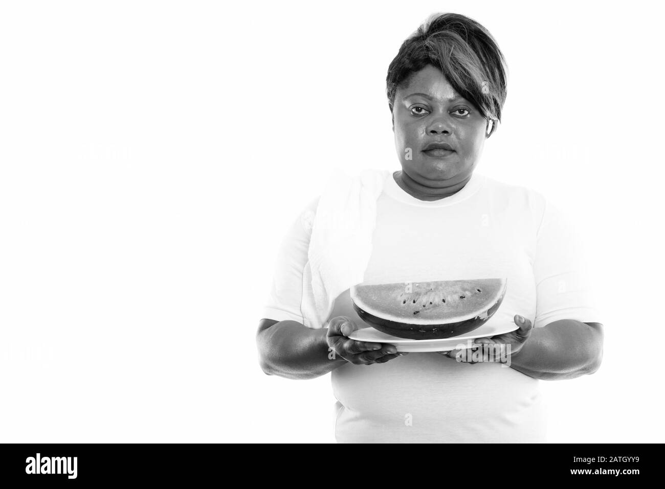 Studio Schuss von übergewichtiger Afrikanerin bereit für die Sporthalle Stockfoto