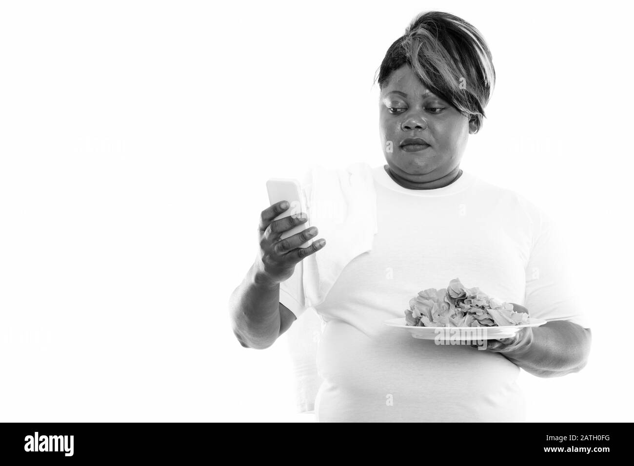 Studio Schuss von übergewichtiger Afrikanerin bereit für die Sporthalle Stockfoto