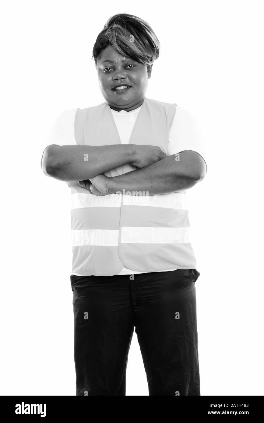 Studio Schuss von übergewichtiger afrikanischer Bauarbeiterin Stockfoto