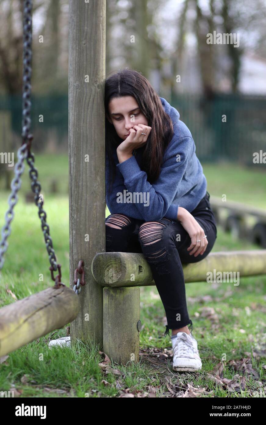 Bild VOM MODELL eines Teenager-Mädchens, das Anzeichen von psychischen Problemen zeigt. PA Foto. Bilddatum: Sonntag, 2. Februar 2020. Fotogutschrift sollte lauten: Gareth Fuller/PA Wire Stockfoto