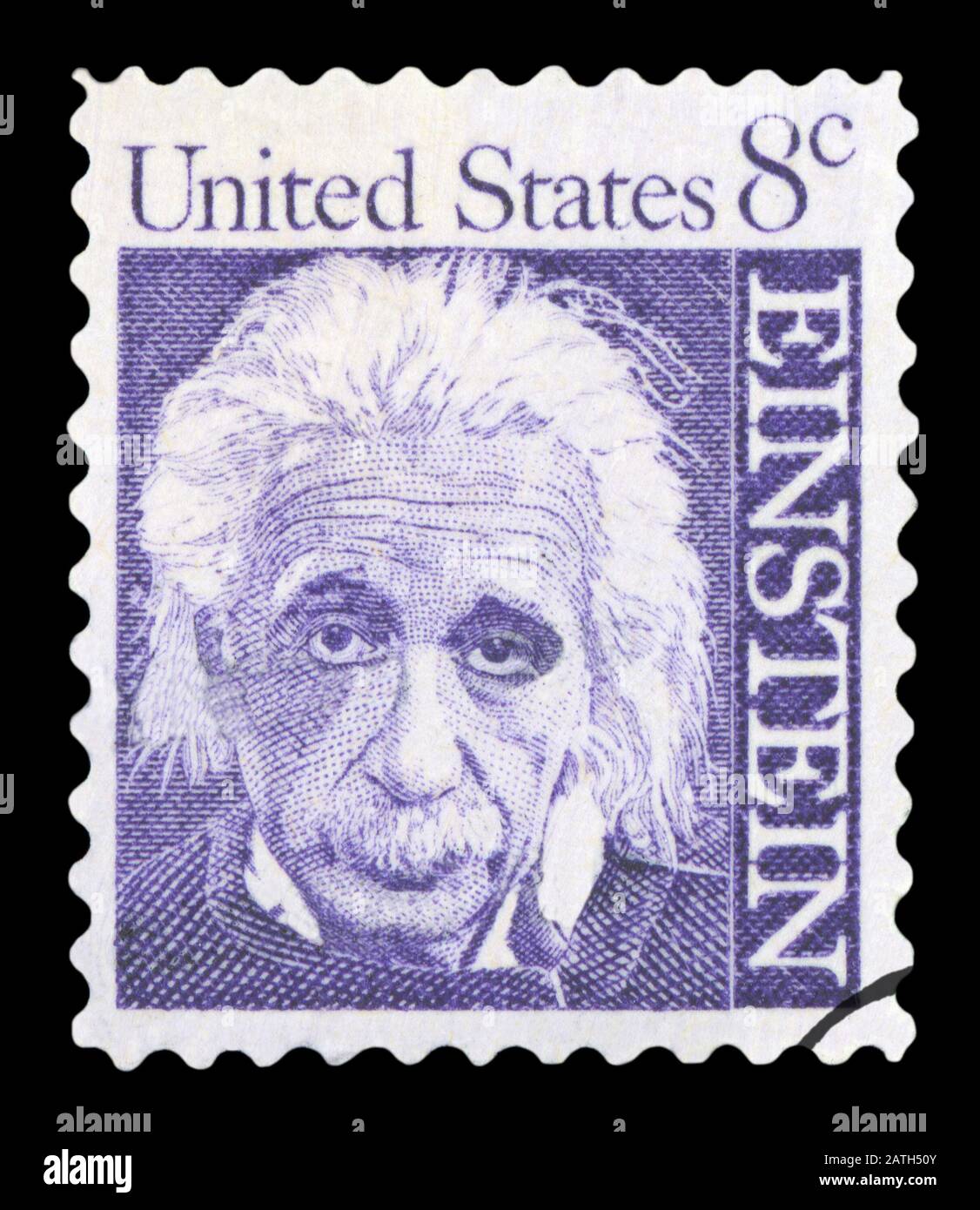 Vereinigte STAATEN VON AMERIKA - CIRCA 1965: Eine Briefmarke mit einem Porträt des berühmten Physikers Albert Einstein (1879-1955) zum Gedenken an das 10. Jahr si Stockfoto