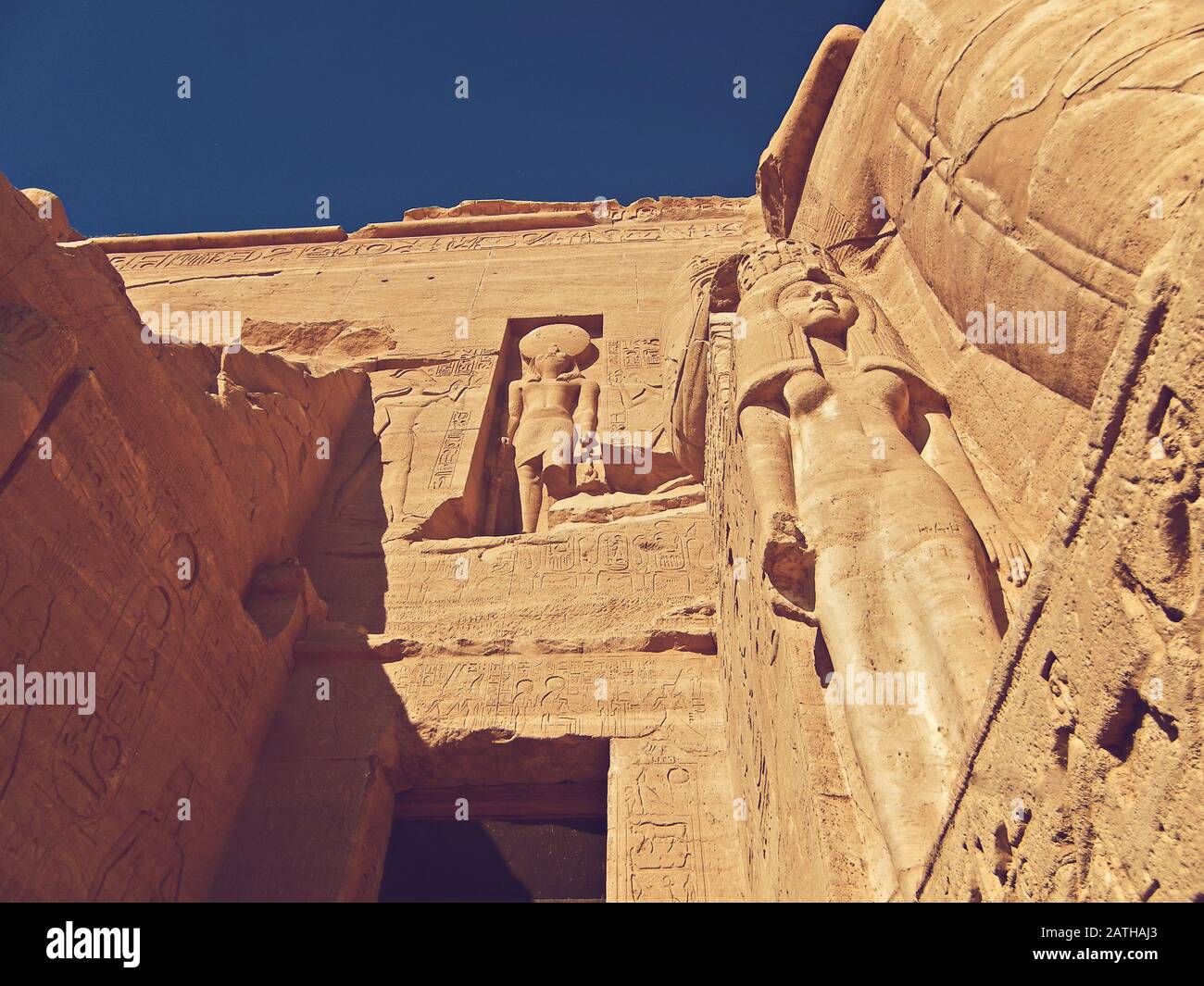Detail des Großen Tempels von Ramesses II., Abu Simbel, Ägypten Stockfoto