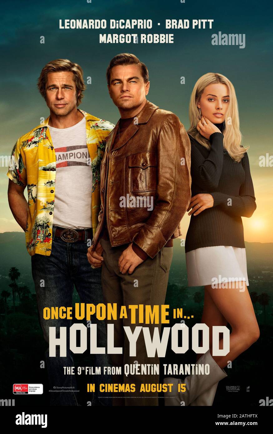 Einmal In Hollywood-Jahr: 2019 USA/UK/China Director: Quentin Tarantino Leonardo DiCaprio, Brad Pitt, Margot Robbie Poster (USA) Stockfoto