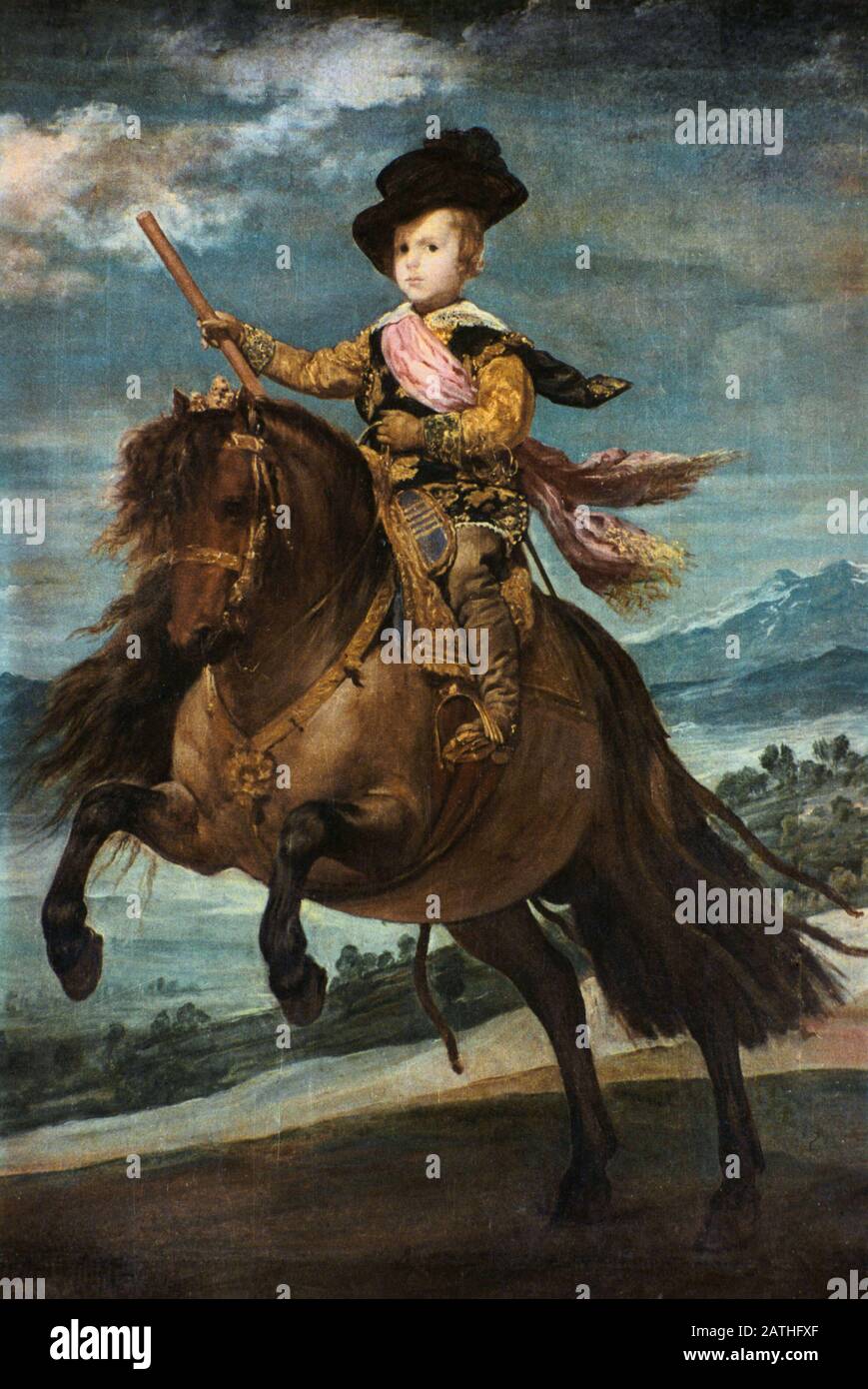 Diego Velazquez Spanish School Equestrian Portrait von Prinz Balthasar Charles El principe Baltasar Carlos, ein Caballo-Öl auf Leinwand (211,5 x 177 cm) c.1635 Madrid, Museo del Prado Stockfoto