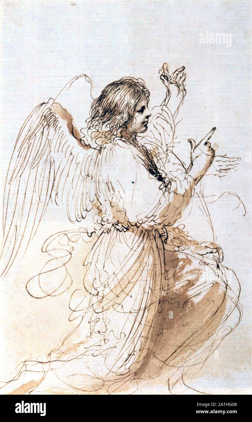 Giovanni Francesco Barbieri, bekannt als italienische Guercino-Schule Der Engel der Verkündigung c. 1638-1639 Stift und waschen (23,6 x 15,9 cm) London, Die Königssammlung Stockfoto