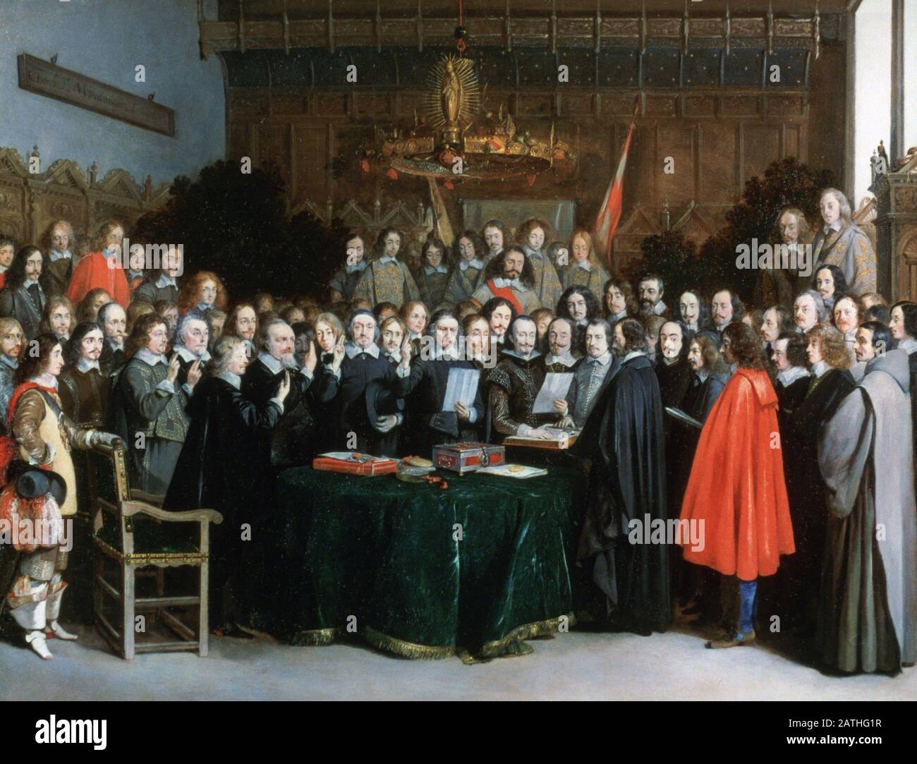 Gerard ter Borch Dutch School Die Vereidigung der Ratifizierung des Vertrags von Münster 1648 Öl auf Kupfer (45,4 x 58,5 cm) London, National Gallery Stockfoto