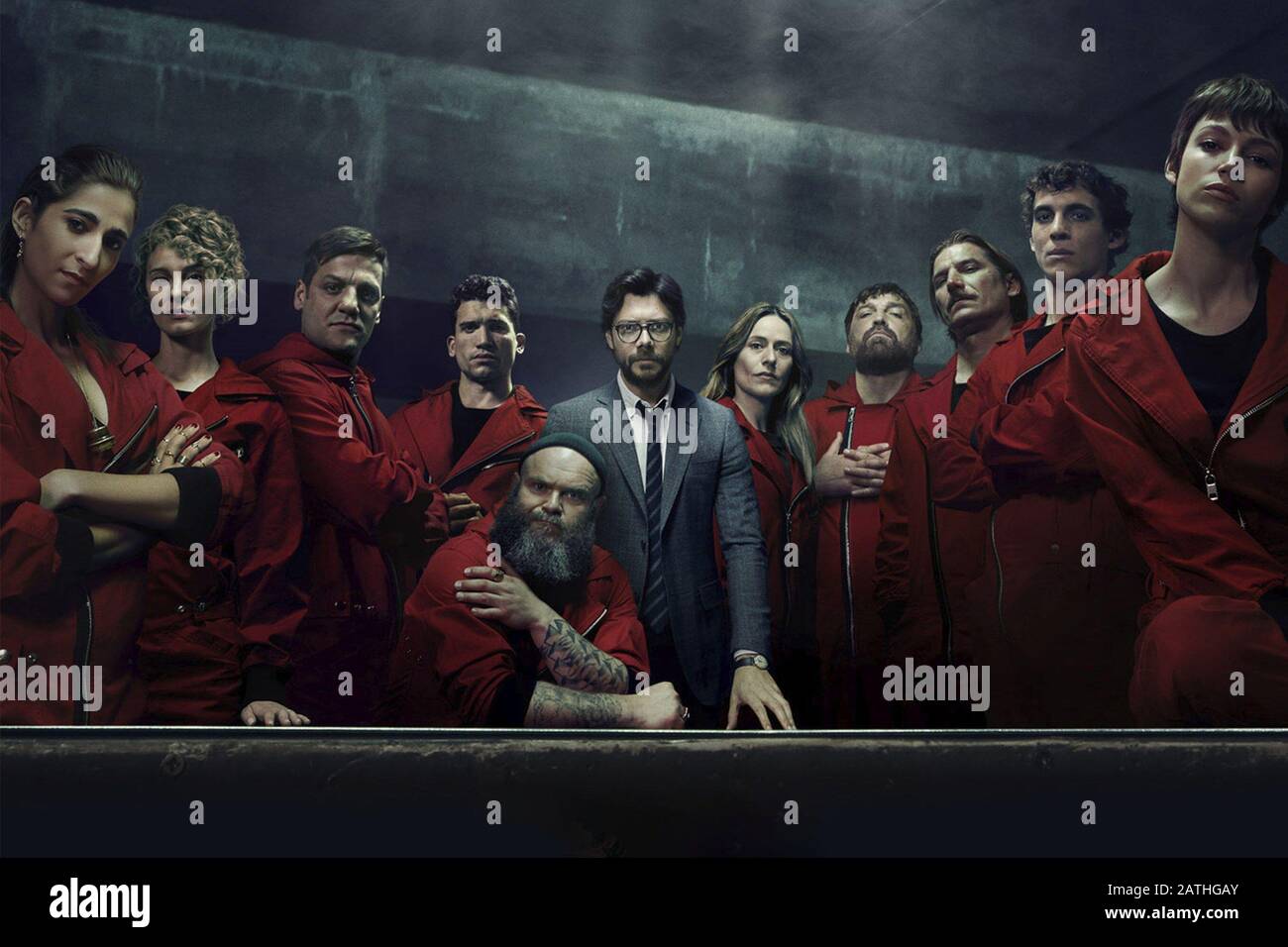 La Casa de Papel TV Series 2017 - 2020 Spanien 2019 Staffel 3 Erstellt von Alex Pina Alba Flores, Esther Acebo, Rodrigo De la Serna, Jaime Lorente, Alvaro Morte, Itziar Ituno, Paco Tous, Luka Peros, Miguel Herran, Darko Peric, Stockfoto