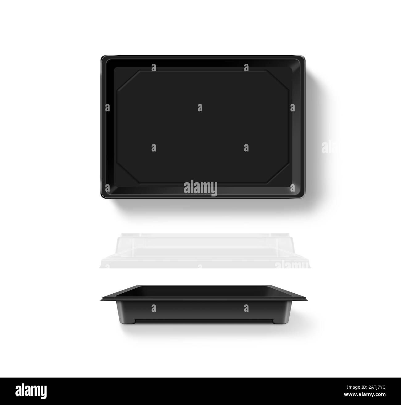 Blank Kunststoff geöffnet Einweg-Lebensmittelbehälter Mockup, transparenter Deckel Stockfoto