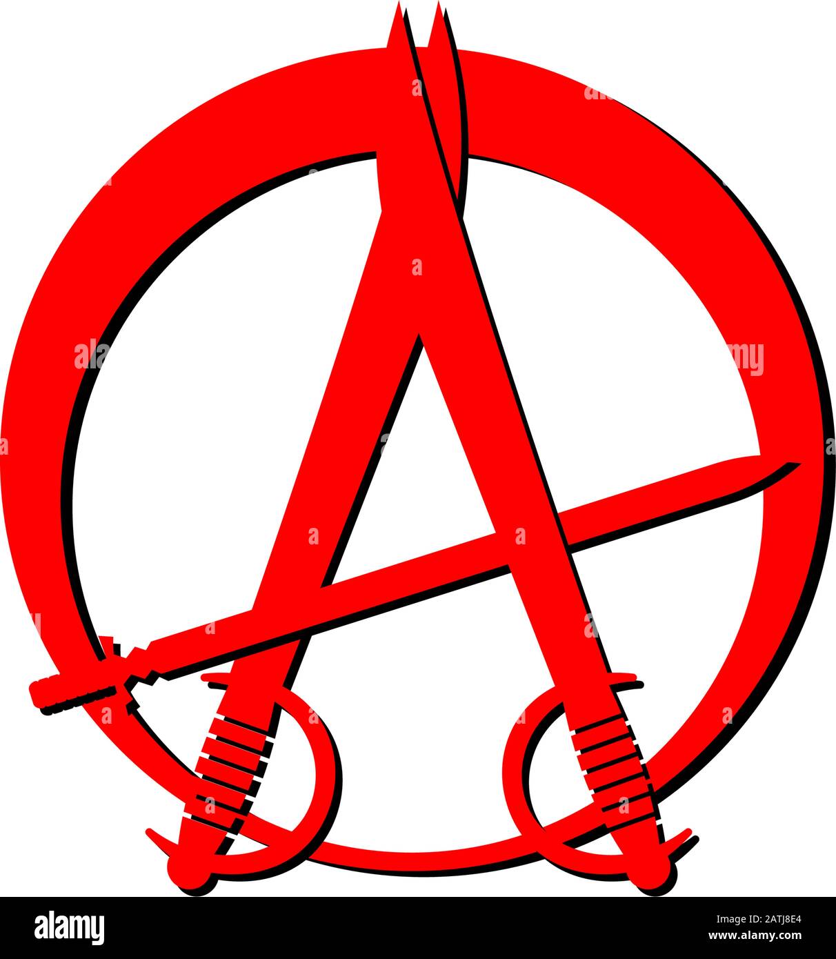 Abbildung des roten Anarchy-Zeichens mit Drei Schwertformelementen, EPS 10-Vektordatei Stock Vektor