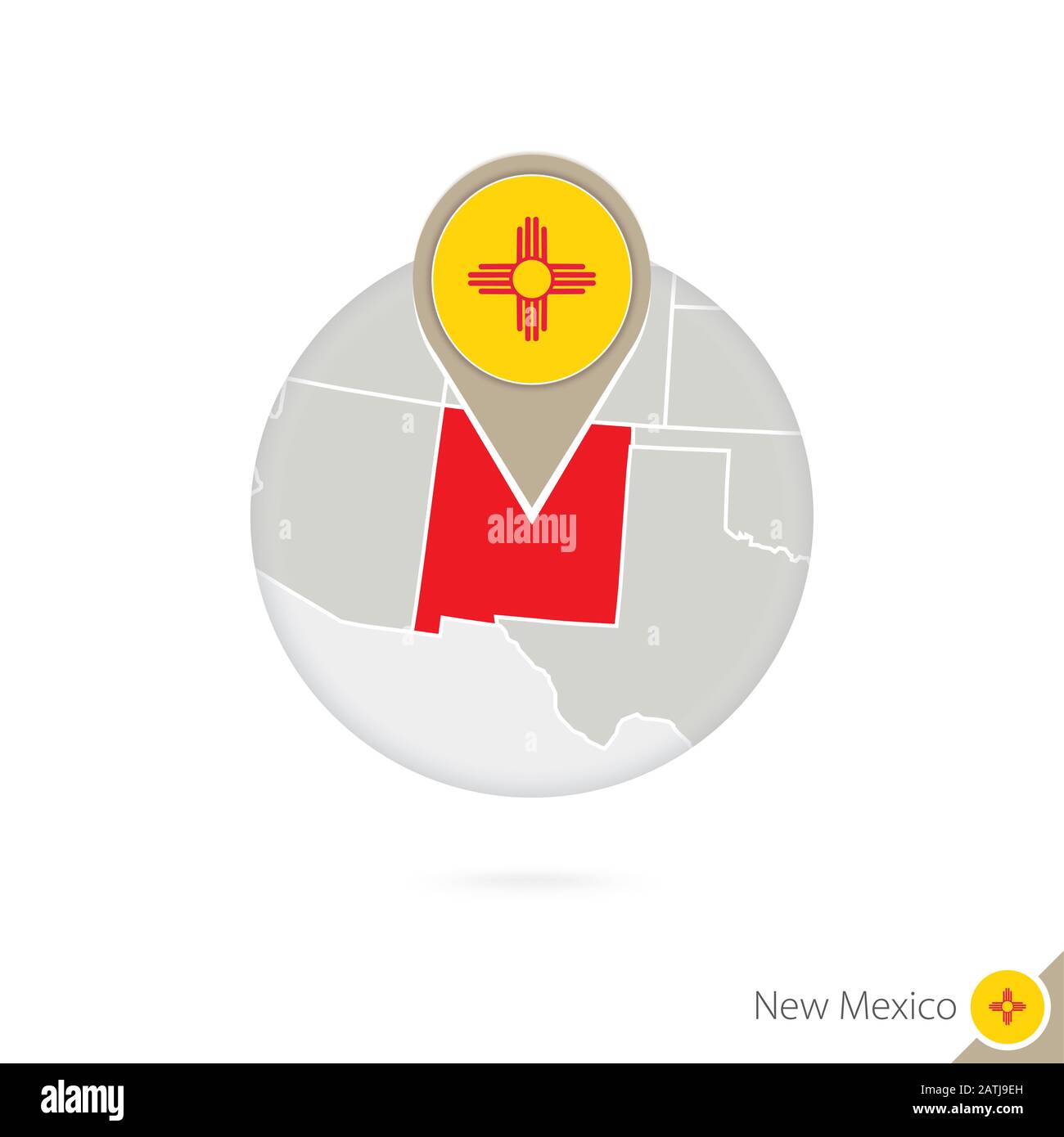New Mexico USKarte und Flagge im Kreis. Karte von New Mexico, New