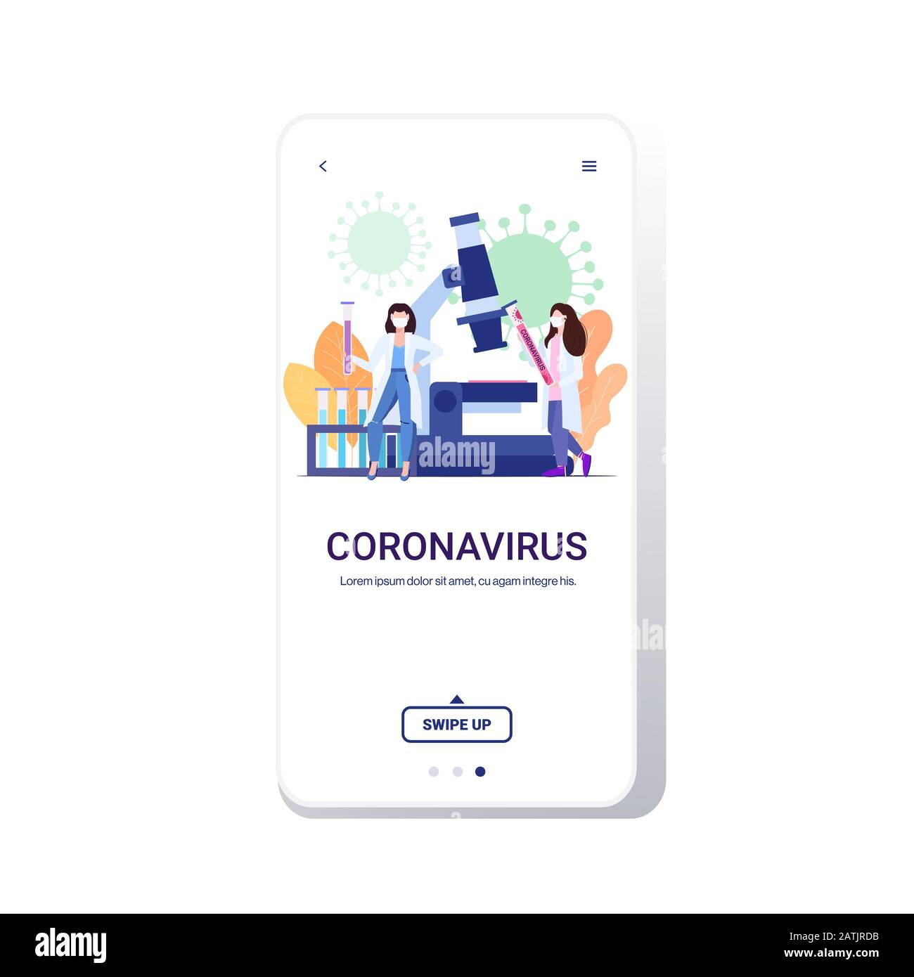 Mikrobiologen, die biologische Probe des Röhren-Coronavirus zur Analyse in Labormikroskop-Epidemie MERS-COV wuhan 2019-nCoV pandemic Medical Health Risk Copy Space Full-Length Mobile App Vector Illustration halten Stock Vektor