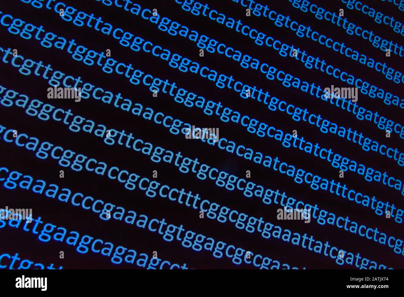 Abstrakter Hintergrund, genetischen Code. Sequenz von Nukleotidbasen in einem DNA-Fragment. Stockfoto