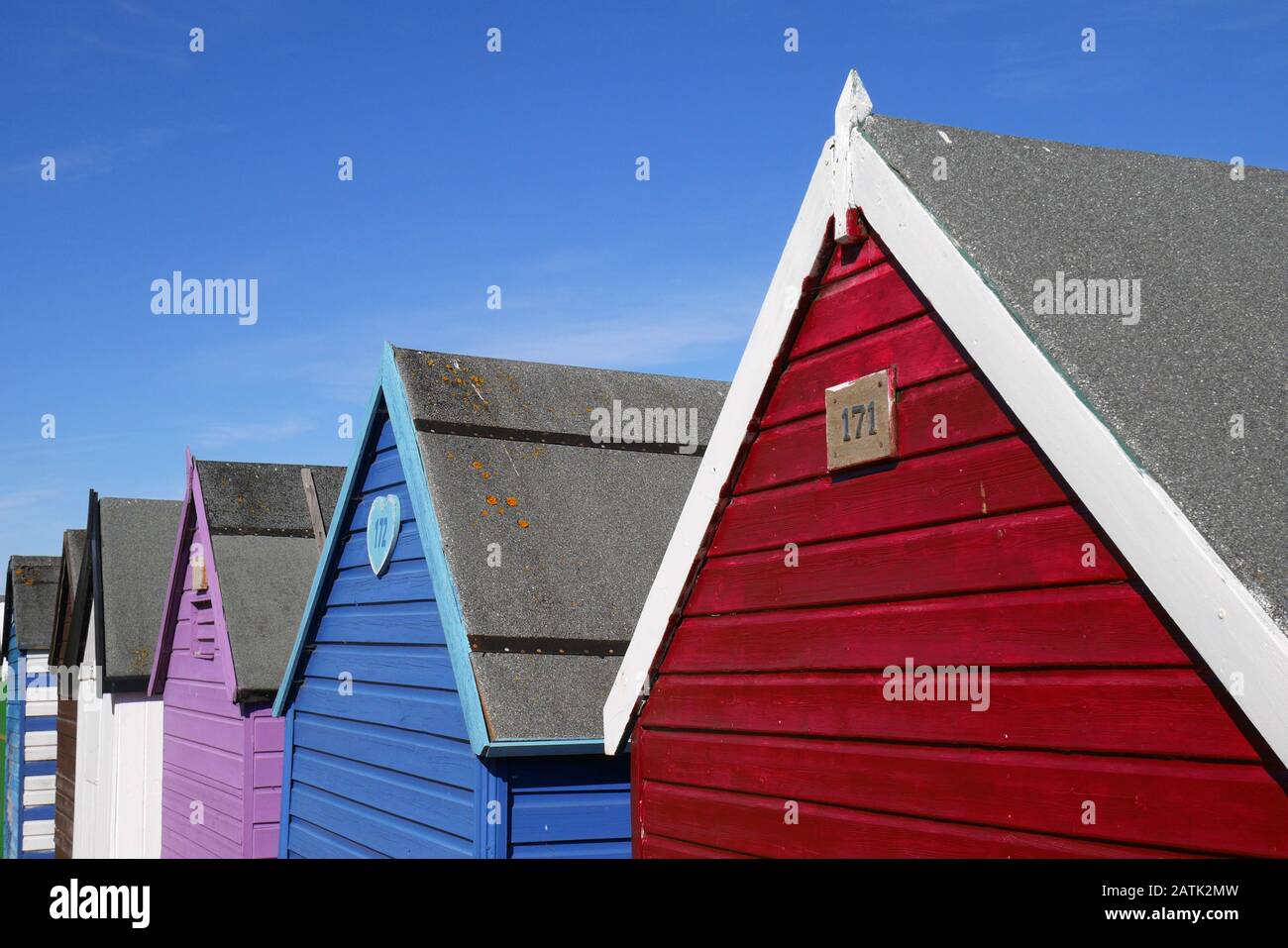 Hölzerne Badekabinen, Herne Bay, Kent, England, Vereinigtes Königreich Stockfoto