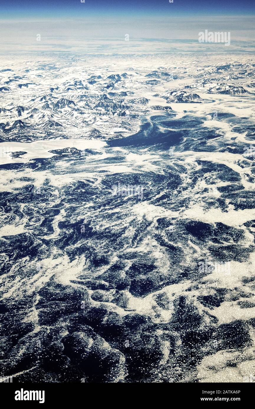 Luftbild aus einem Flugzeug der Torngat Mountains an der Labrador Coast Stockfoto