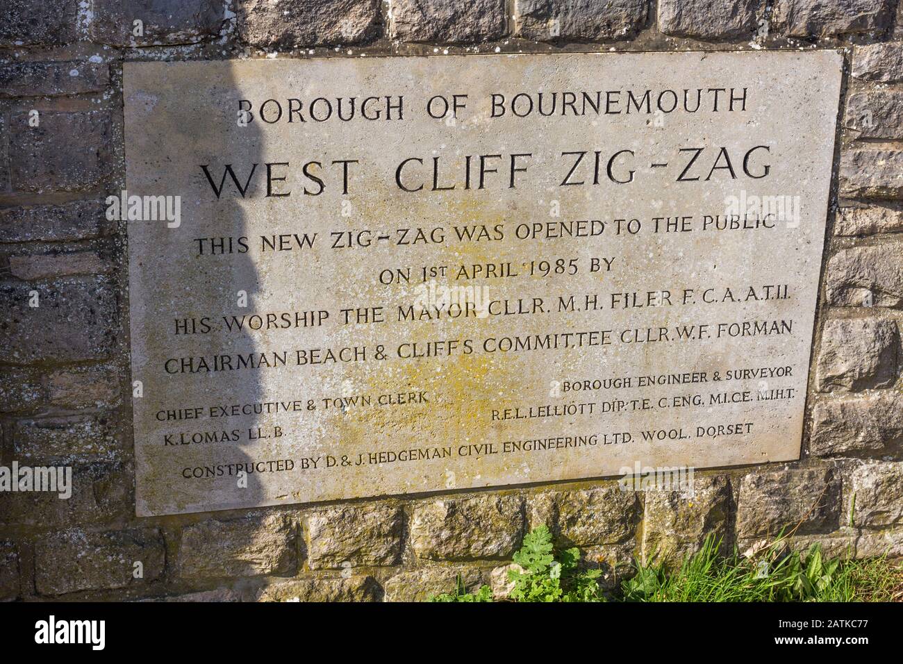 Schild Bournemouth West Cliff Zig-Zag Stockfoto