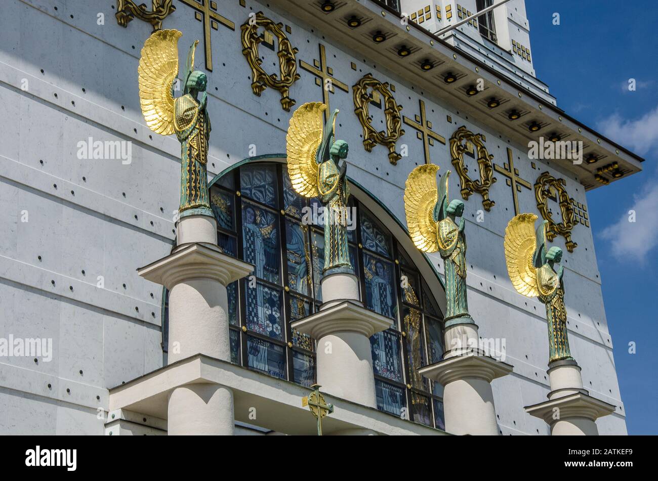 Die Kirche St. Leopolds, Otto Wagners architektonisches Meisterwerk, ist die erste moderne Kirche Europas und ein Juwel des Wiener Jugendstils. Stockfoto