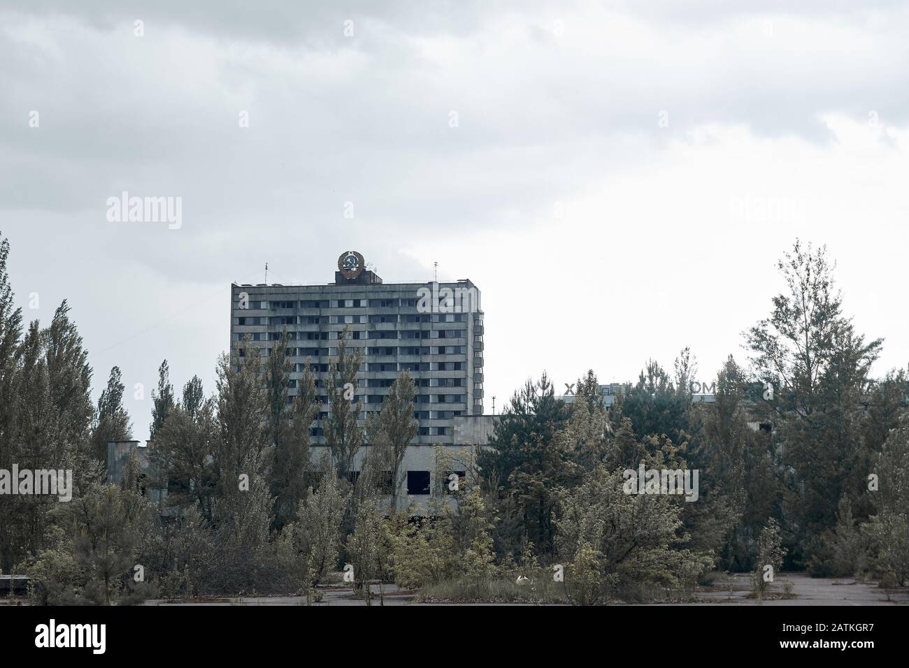 Verlassene Waldhotel in Pripyat, Tschernobyl, Ukraine, Ausschlusszone Stockfoto