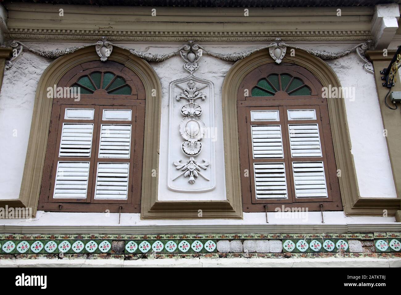 Ursprüngliche Architektur des Peranakan-Erbes in Melaka in Malaysia Stockfoto