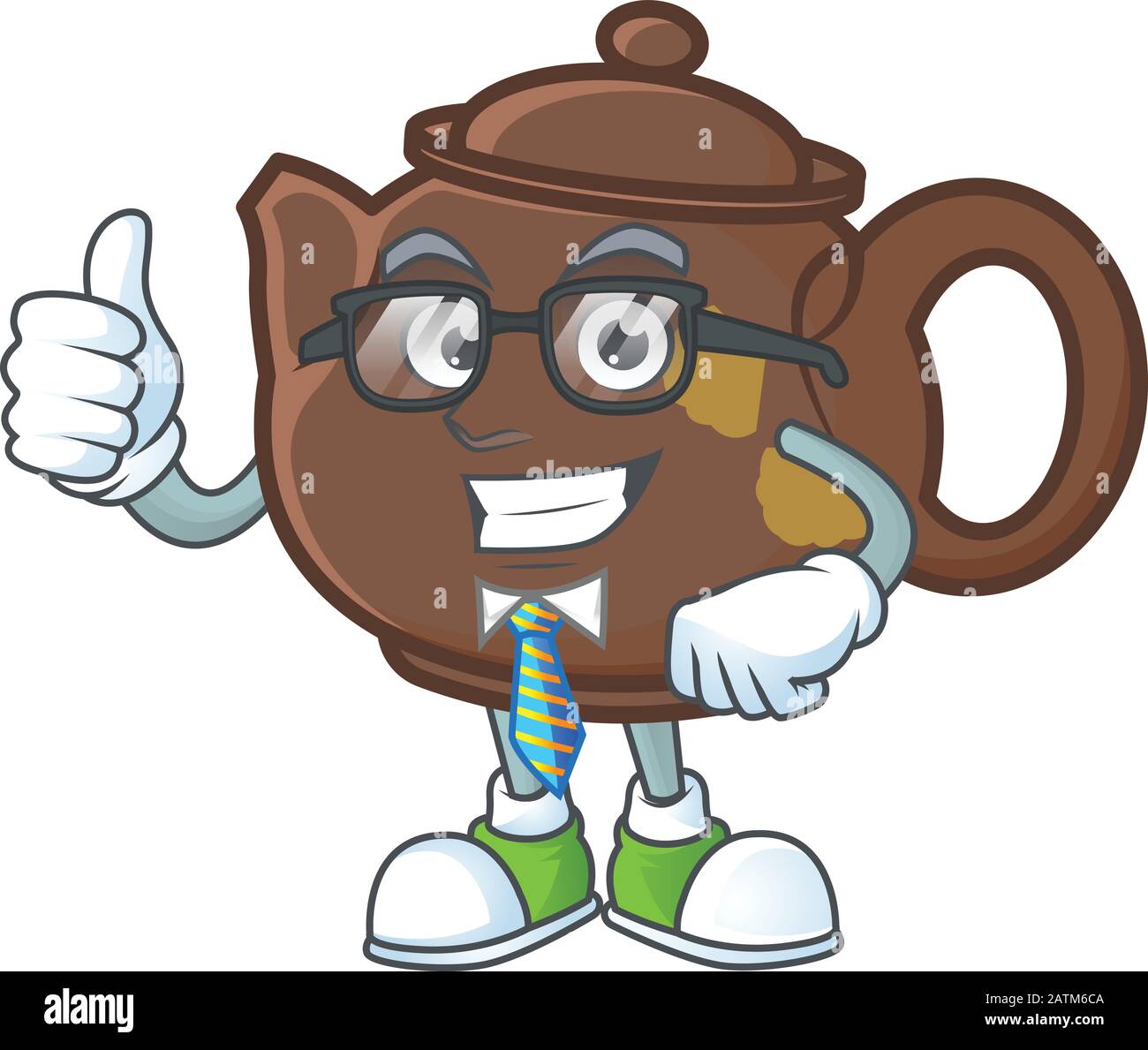 Cartoon-Charakter des Geschäftsmannes Teekanne mit Brille Stock Vektor