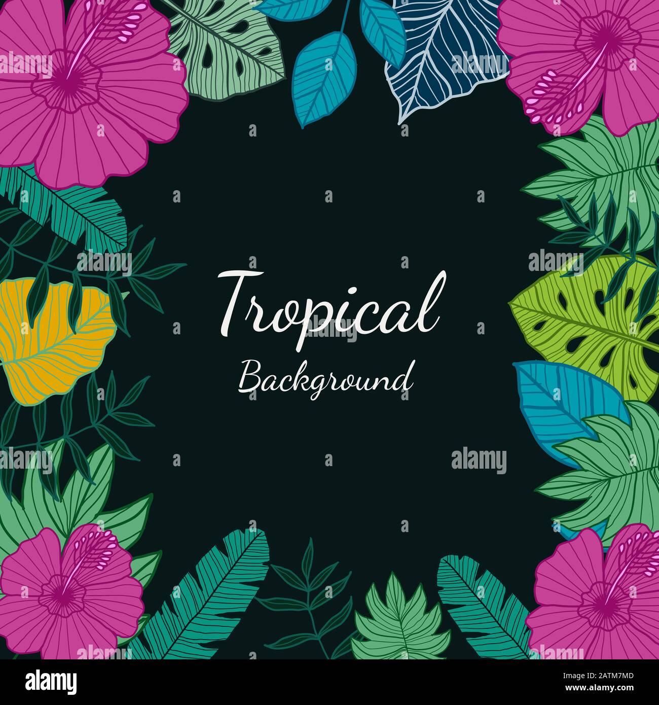 Set aus botanischen Vektorelementen, tropischen Blättern und Blumen auf weißem Hintergrund. Handgezeichneter Stil - Vektorgrafiken Stock Vektor