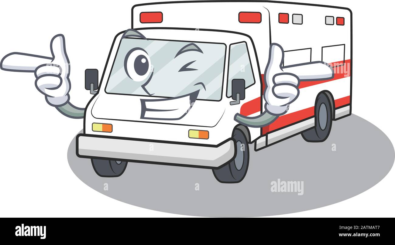 Maskottchen Cartoon-Design von Krankenwagen mit Wink Eye Stock Vektor
