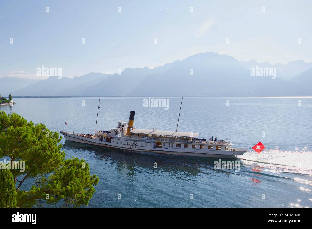 Dampfer "Italie", Genfersee, Montreux, Kanton Waadt, Schweiz. Stockfoto