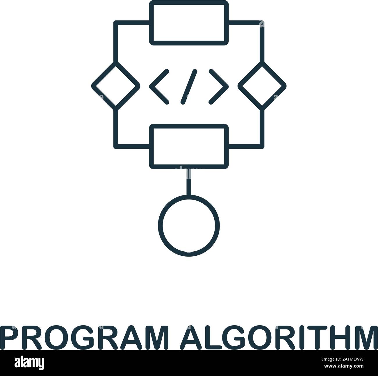Liniensymbol für Programmalgorithmus. Schlanker Designstil aus der Programmer-Symbolsammlung. Symbol für einfachen Programmalgorithmus für Infografiken und Vorlagen Stock Vektor