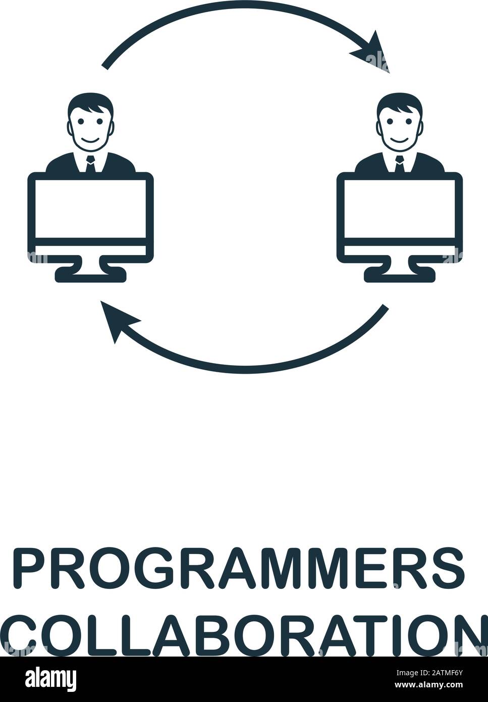 Programmers Collaboration Line Symbol. Schlanker Designstil aus der Programmer-Symbolsammlung. Symbol für einfache Programmierer-Zusammenarbeit für Infografiken und Stock Vektor