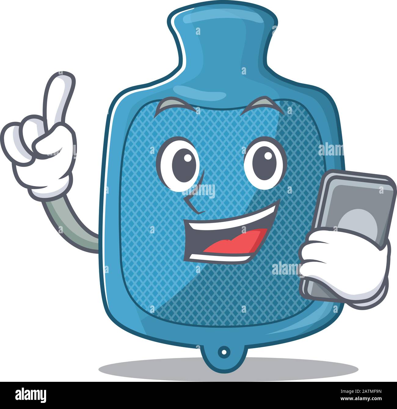 Cartoon-Design der heißen Wasser-Tasche sprechen auf einem Telefon Stock Vektor