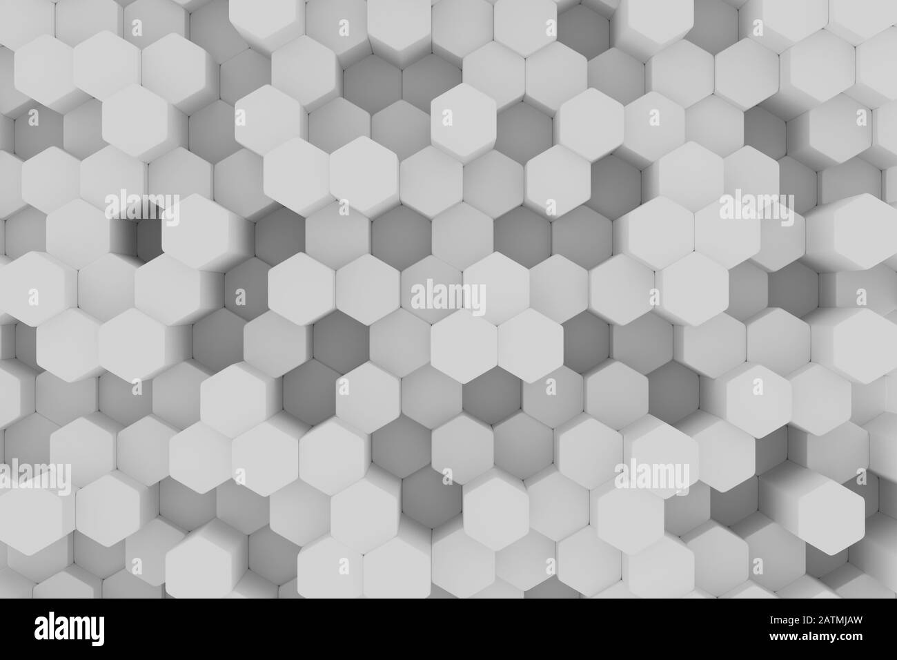 Weiße Hintergrundwand der Waben. Chaotische Cubes Wandhintergrund. Panorama mit hochauflösendem Hintergrundbild. 3D-Renderdarstellung Stockfoto